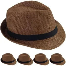 Elegant looking coffee color toyo straw trilby fedora hat with a black band at wholesale prices