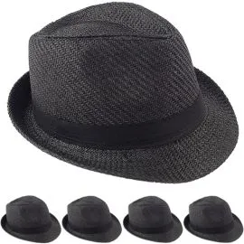 Elegant looking black color toyo straw trilby fedora hat with a black band at wholesale prices