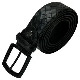 Wholesale Men's Black Leather Belt with Basketware Pattern, Buy in Bulk, save money!