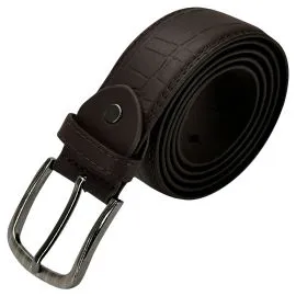 Wholesale Men's Crocodile Pattern Chocolate Brown Leather Belt. Buy in Bulk, save money!