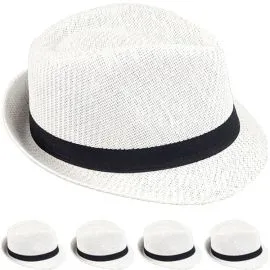 Sombreros Fedora Trilby de paja de papel blanco - 60 CM