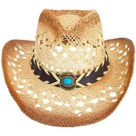 Wholesale Brown Cowboy Hat with Turquoise Beaded Laced Band