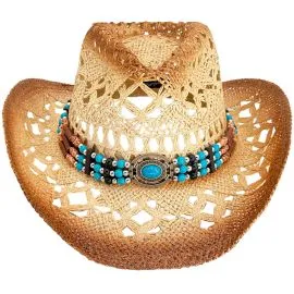 Wholesale Turquoise Beaded Band Brown Cowboy Hat