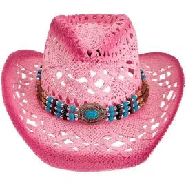 Wholesale Pink Cowboy Hat with Turquoise Beaded Band