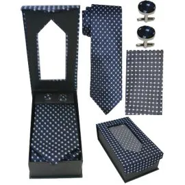 Conjunto de corbata a lunares azul marino