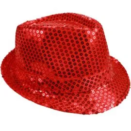 Kids bling bling party show red color sequin fedora hats at wholesale prices from buy4store