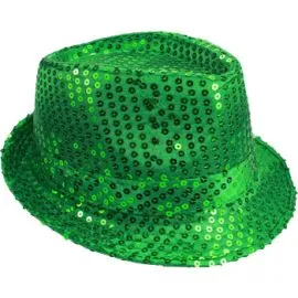 Kids bling bling party show green color sequin fedora hats at wholesale prices from buy4store