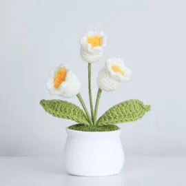 White Crochet Lilies in Pot - Cute Crochet Plants