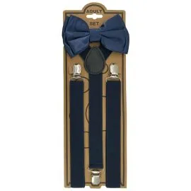 Wholesale Adjustable Elastic Y Back Style Unisex Bowtie Suspender Set - Navy Blue