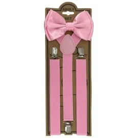 Wholesale Adjustable Elastic Y Back Style Unisex Bowtie Suspender Set - Pink