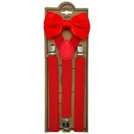 Wholesale Adjustable Elastic Y Back Style Unisex Bowtie Suspender Set - Red