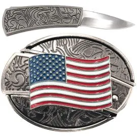 American Flag design silver knife belt buckles