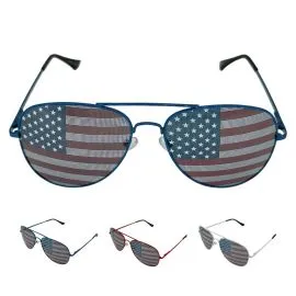 Gafas de sol estilo aviador con bandera estadounidense de metal para hombres y mujeres, colores variados, protección UV 400