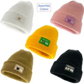 Beanies with Logo in Bulk - Yellow, Pink, Black, Camel, and White