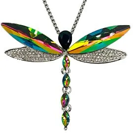 rainbow radiance diamond beaded dragonfly necklace on display