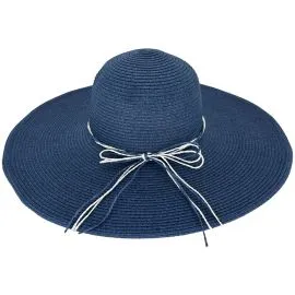 Blue color Women Wide Brim Sun Hat with thread