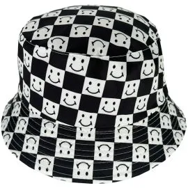 Checkered Smiley face bucket caps wholesale options for retailers