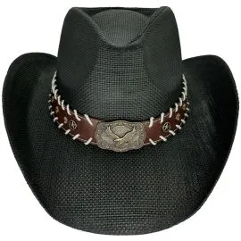 Wholesale Cowboy Hats - Eagle Buckle Black Cowboy Hats