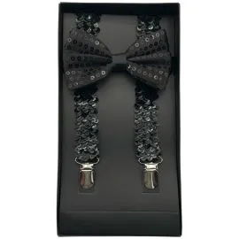 black sequin suspenders and bowties in bulk for costume parties