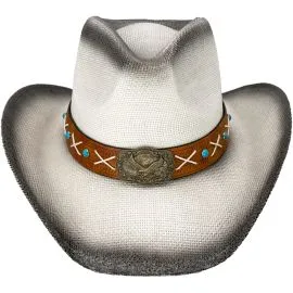 Wholesale Black Shade Paper Straw Cowboy Hat with Eagle Style Lace Leather Band