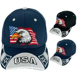 Wholesale Eagle and American Flag Embroidered Baseball Hats in bulk