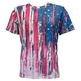 Patriotic Western T Shirts for Men - Vintage American Flag Print Short Sleeves