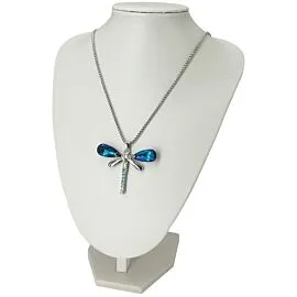 blue diamond beaded dragonfly necklace on display