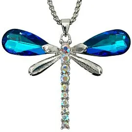 blue diamond beaded dragonfly necklace on display