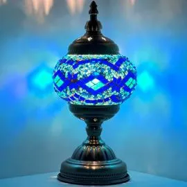 Blue Diamonds Moroccan Lamp Lights on