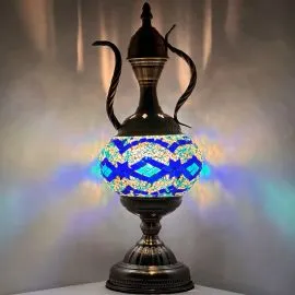 Blue Diamonds Tiffany Style Mosaic Lamp with Pitcher Design