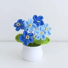 Light Blue Crochet Forget Me Not Flowers in Pot