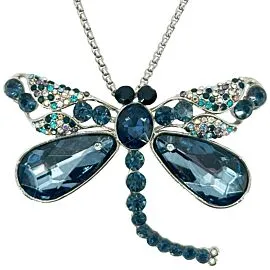 dark blue diamond beaded dragonfly necklace on display