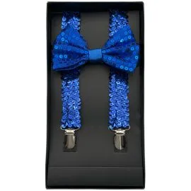 cheap blue sequin suspender and bow ties in bulk for party supplies