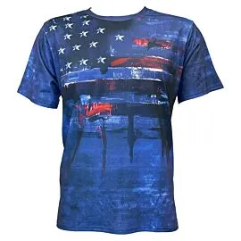 Blue Camo Western T Shirts for Men - Patriotic USA Flag Print Short Sleeve