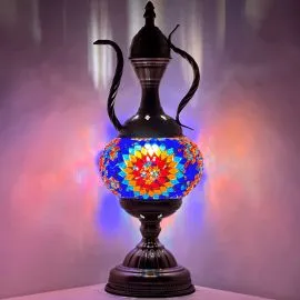 Blue Sunflower Turkish Style Lamp - Lights on