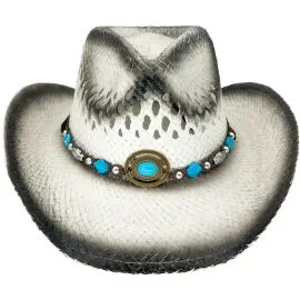 Wholesale Black shade raffia straw breathable woman western cowboy hat with a beaded band at wholesale prices