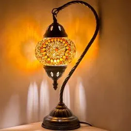 Wholesale Bright Golden Sunburst Swan Neck Handmade Mosaic Glass Lamp