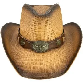 Cowboy Hats with Shade - Quality Bull Buckle on Leather Band