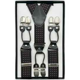 white dots on brown suspenders with 6 clips