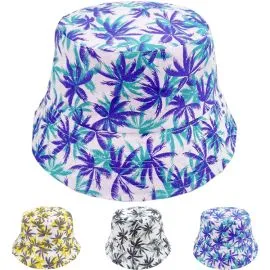 Multicolor Palm Trees Print Reversible Bucket Hat