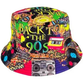 90s Vintage Bucket Hats with Multicolored Music Design 