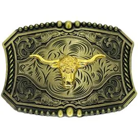 Vintage Women's buckles - Golden longhorn on floral design