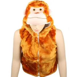 Plush Faux Fur Brown Vest & Monkey Hat