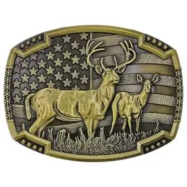 Bulk Buckles - Vintage Deer Belt Buckle with USA Flag Quality Design