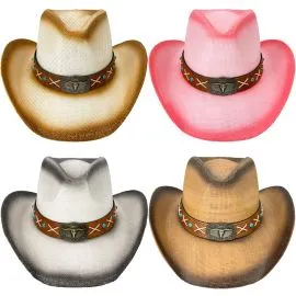 Wholesale Cowboy Hats - Bull Buckle with Turquoise Beads Band