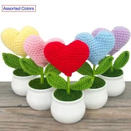 wholesale crochet heart flowers in pot bulk selection assorted colors