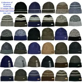 Fisherman Beanie Set with Assorted Styles and Colors - 60 pcs