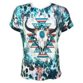 Turquoise and Bull Design Western T Shirts Wholesale Front side