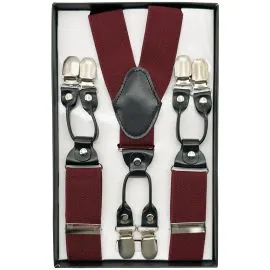 wholesale burgundy suspenders with 6 clips