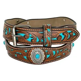 concho and turquoise bead floral engraved western belt